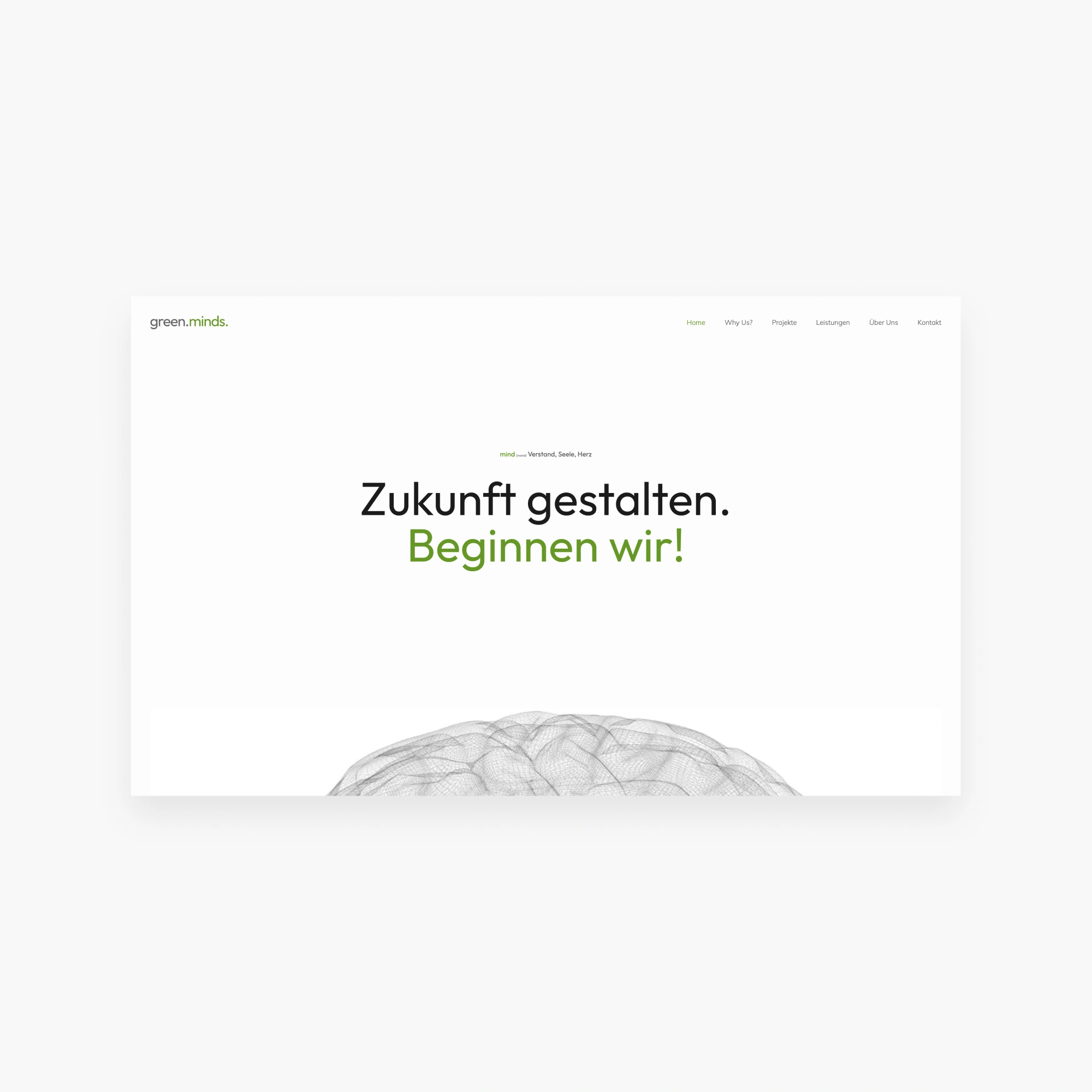 Desktop-Mockup der Architektur-Website von Green Minds