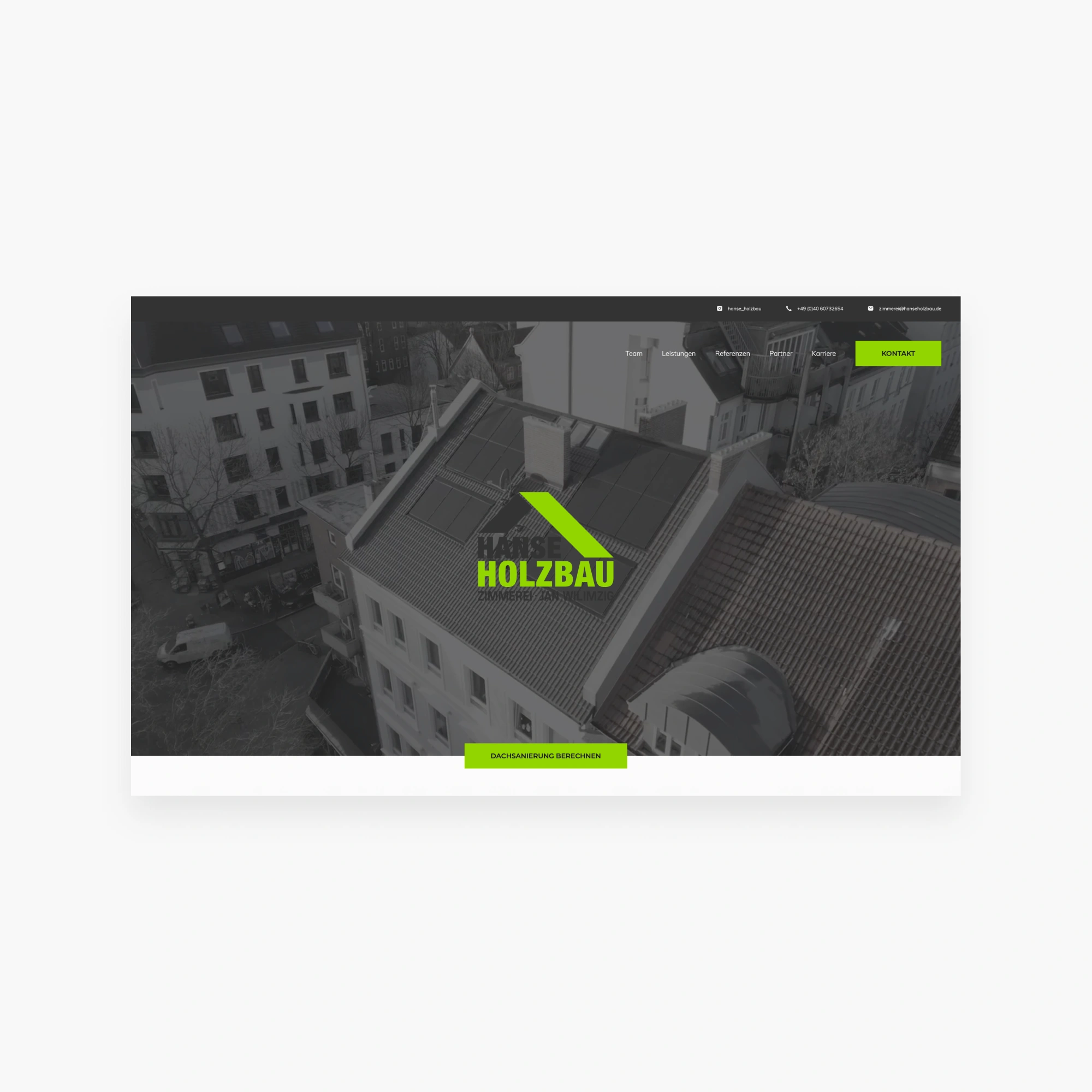 Desktop-Mockup der Website von Hanse Holzbau Zimmerei
