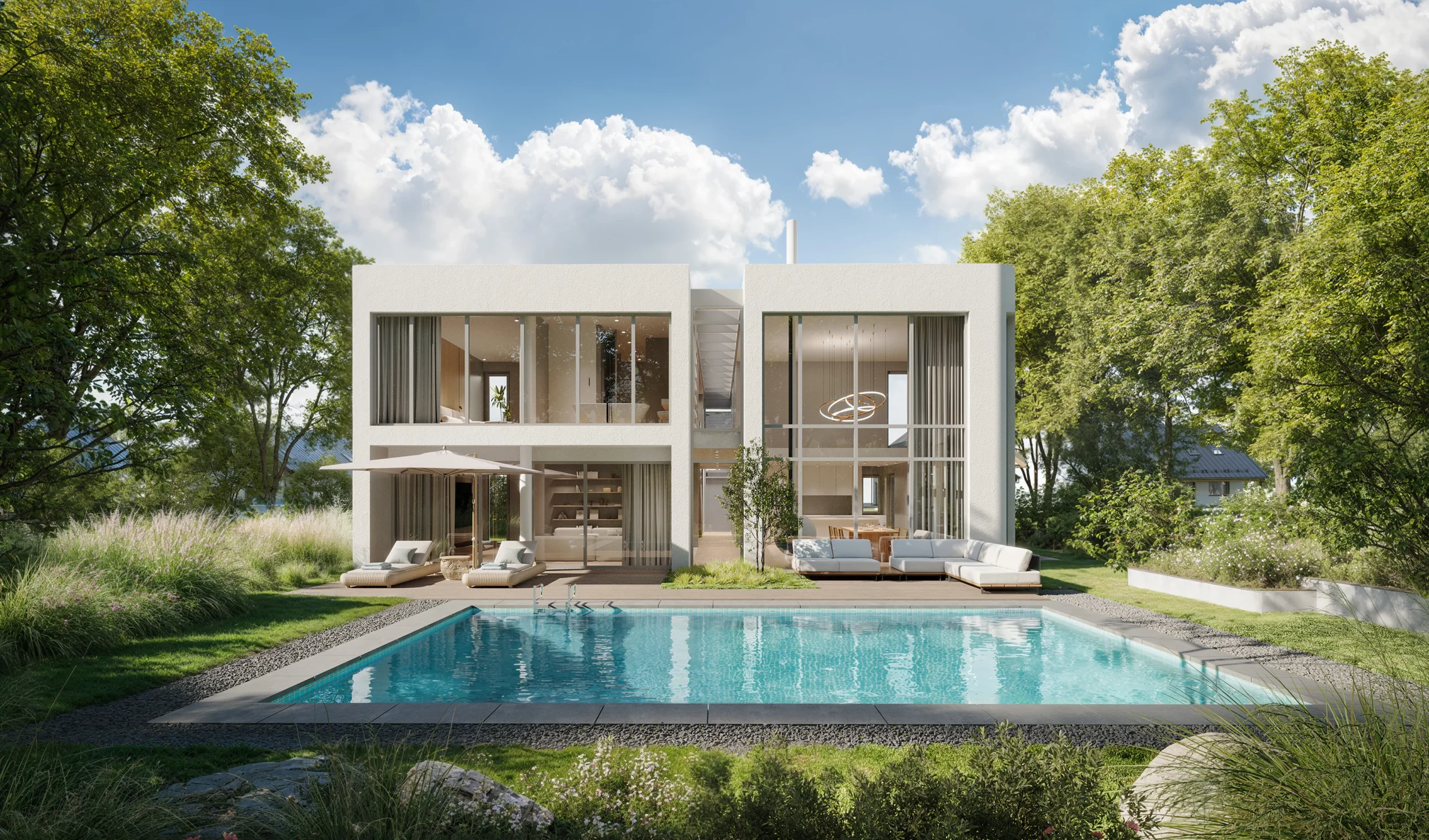 Yusuf Onder Architekt – Moderne Stadtvilla mit großflächiger Glasfassade und Pool im Garten